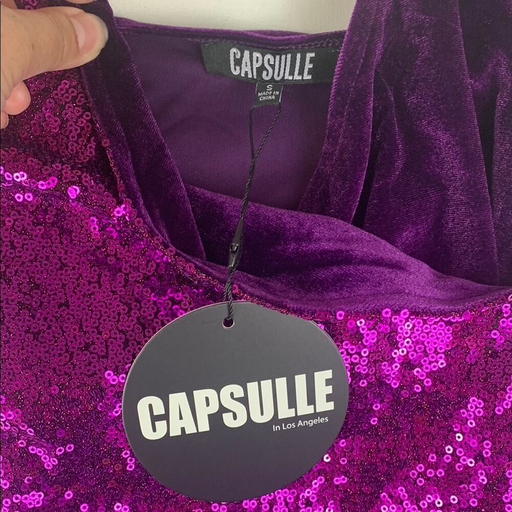 Capsulle size small Purple Sequin velour mini Dress party night boutique - Picture 3 of 12